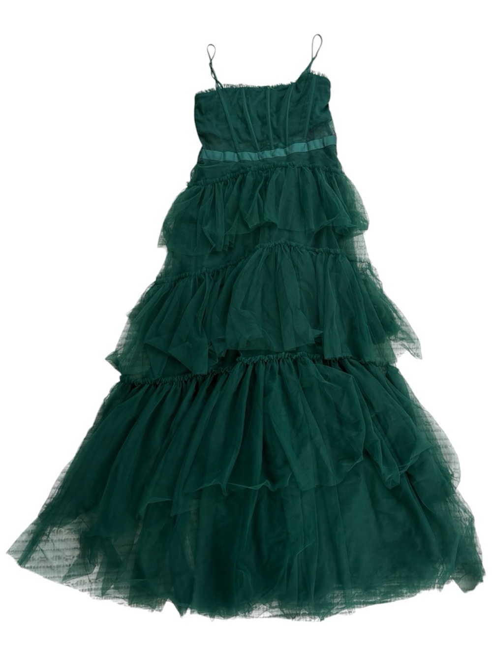 Next Up Hunter Green Tiered Tulle Prom Evening Dress Size 15/16